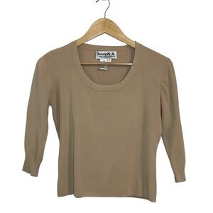 90s Vintage Joseph A. Aesthetic 3/4 sleeve Top, beige, tan, medium